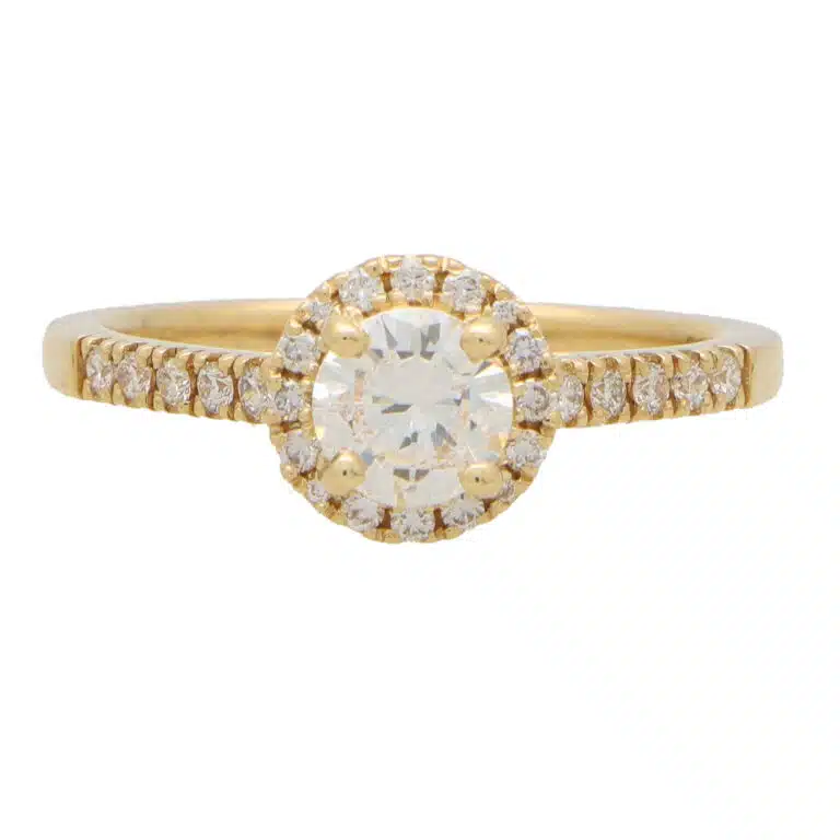 Contemporary Diamond Halo Ring in Yellow Gold