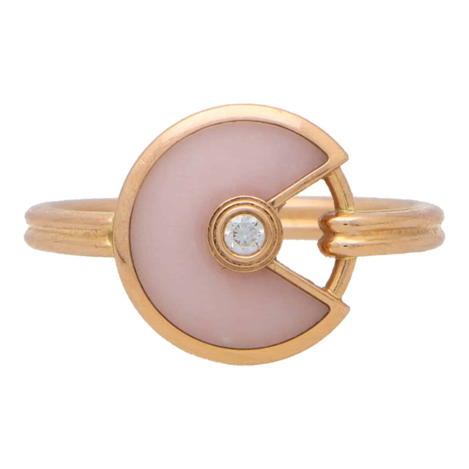 Vintage Cartier Pink Opal and Diamond Amulette Ring
