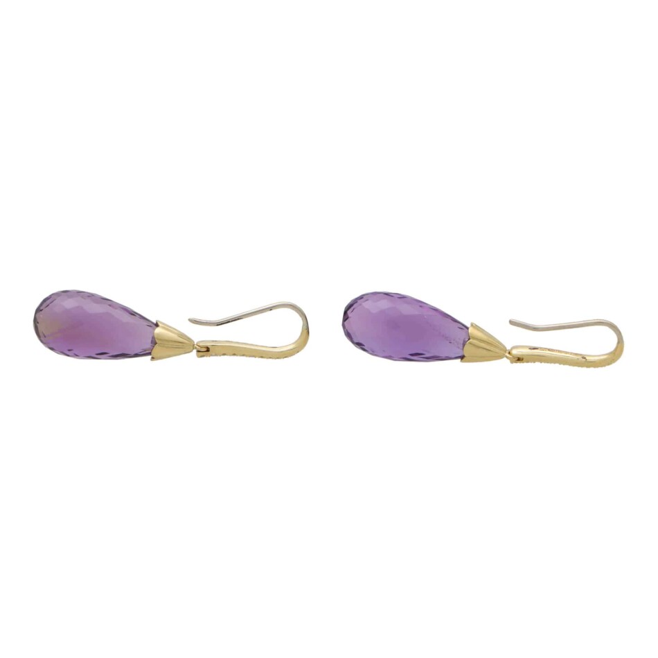 Contemporary Briolette Cut Amethyst and Diamond Drop Earrings