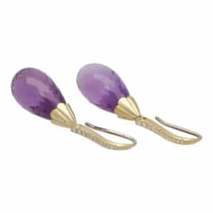 Contemporary Briolette Cut Amethyst and Diamond Drop Earrings