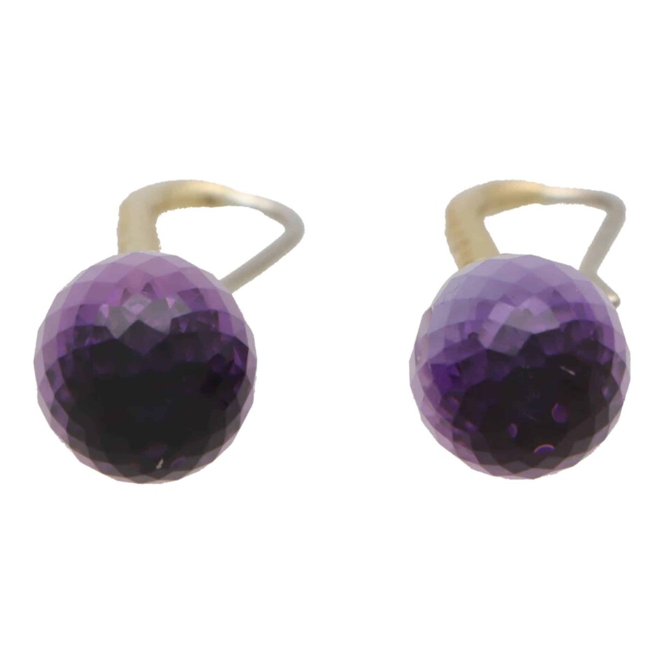 Contemporary Briolette Cut Amethyst and Diamond Drop Earrings