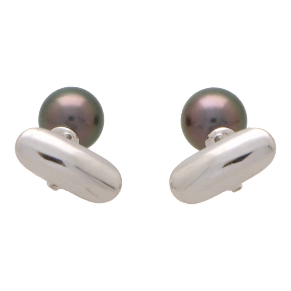 Vintage Mikimoto Tahitian Pearl Swivel Back Cufflinks