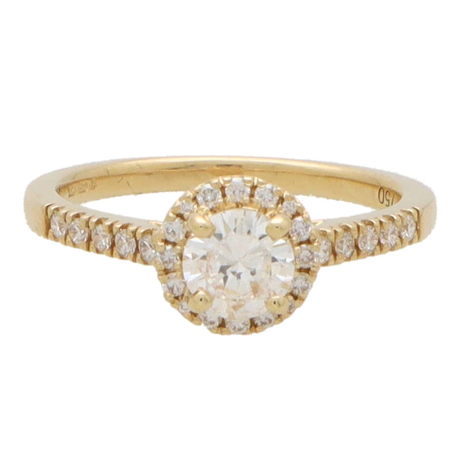 Contemporary Diamond Halo Ring in Yellow Gold