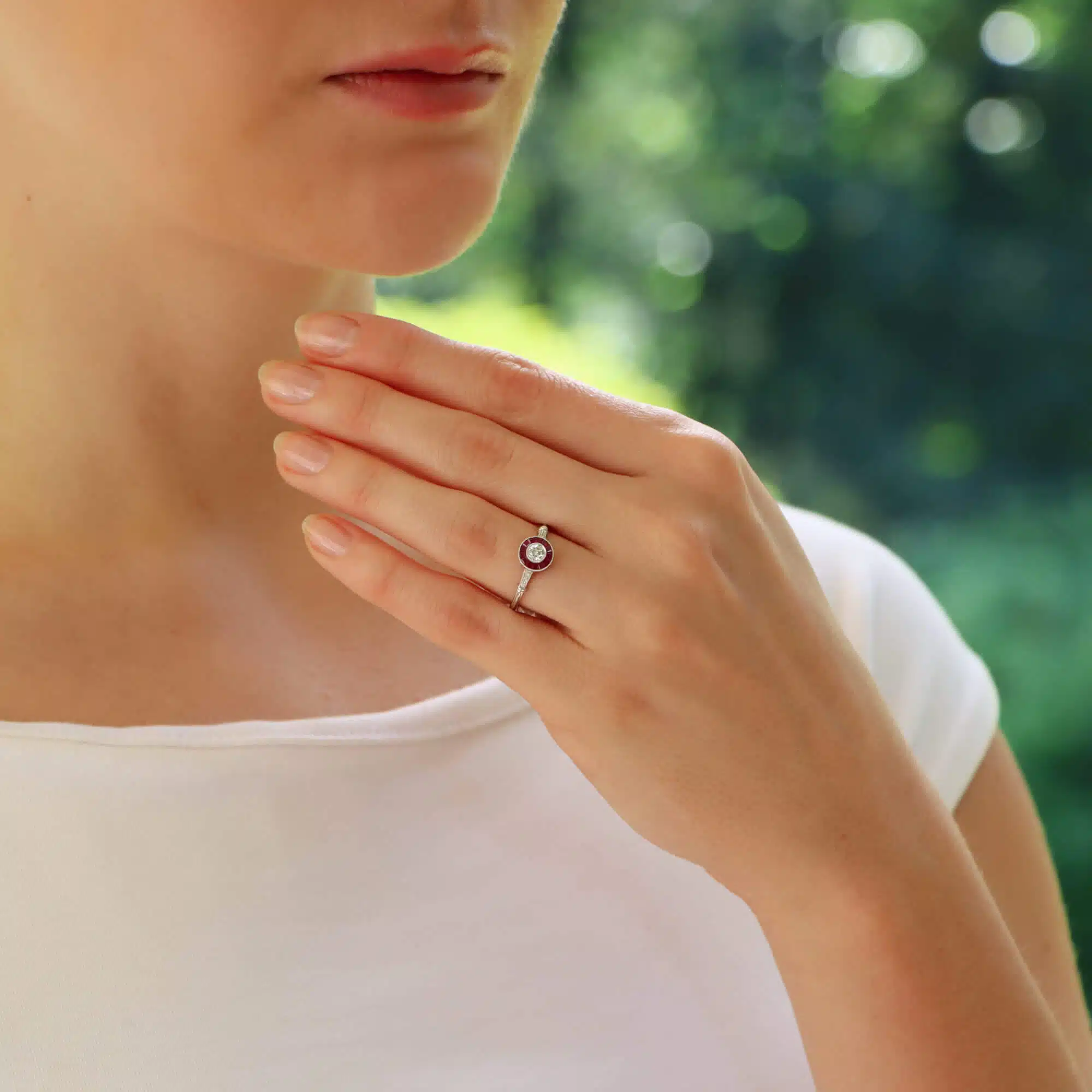 Art Deco Inspired Diamond and Ruby Target Ring