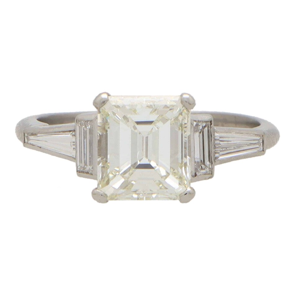 Art Deco GIA Certified Emerald Cut Diamond Ring