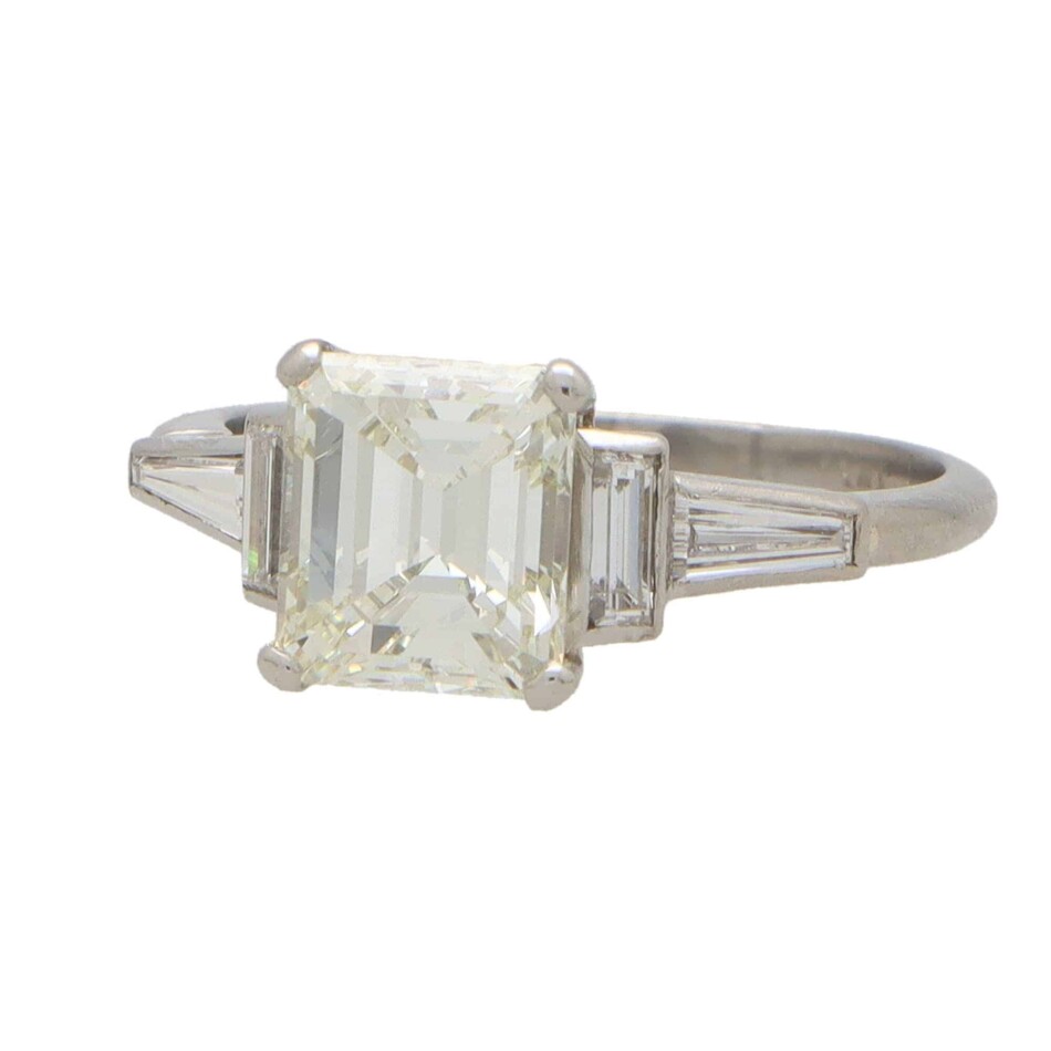 Art Deco GIA Certified Emerald Cut Diamond Ring