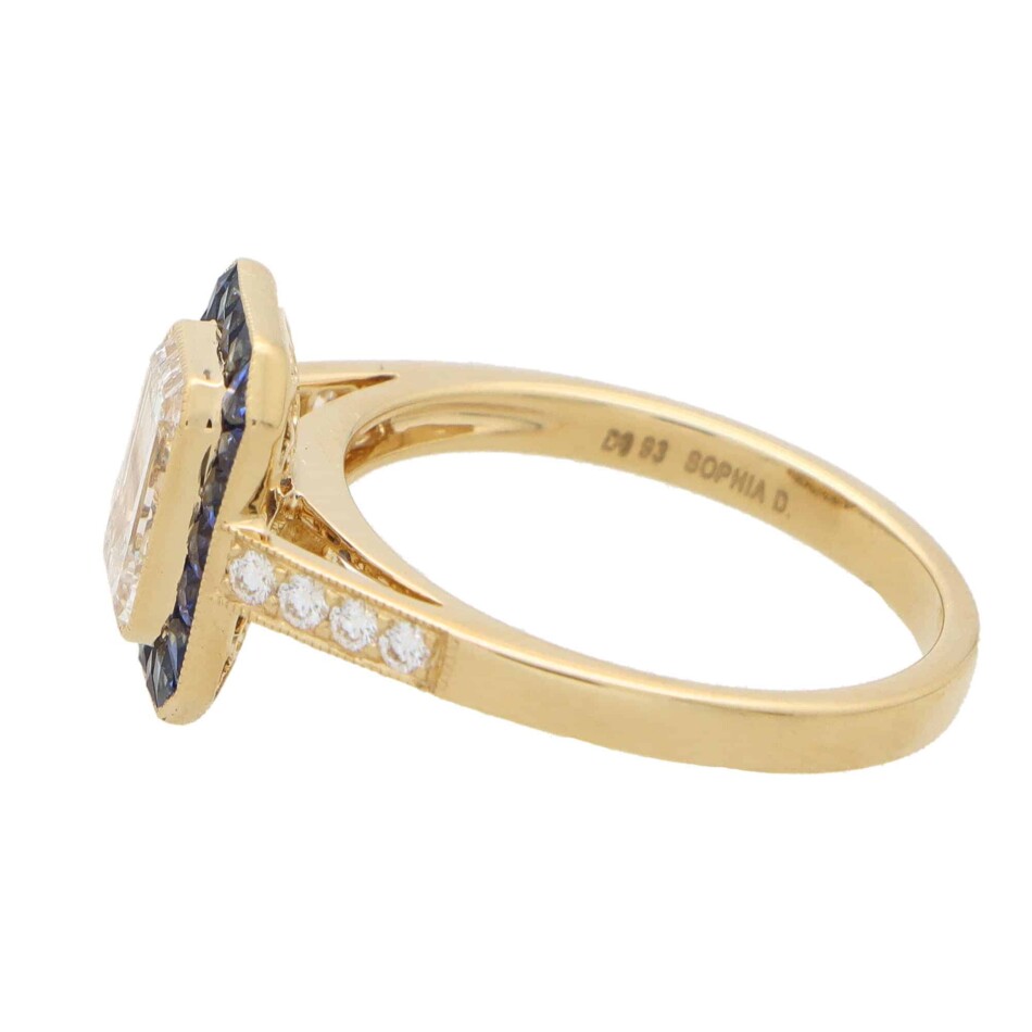 Art Deco Style GIA D-Coloured Diamond and Sapphire Target Ring