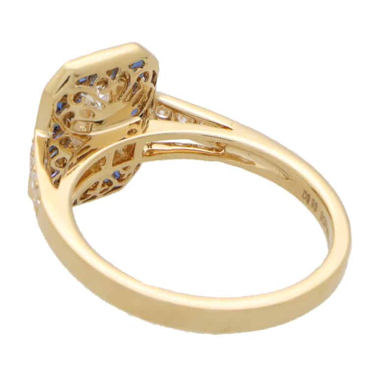 Art Deco Style GIA D-Coloured Diamond and Sapphire Target Ring