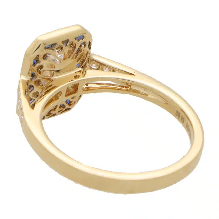 Art Deco Style GIA D-Coloured Diamond and Sapphire Target Ring