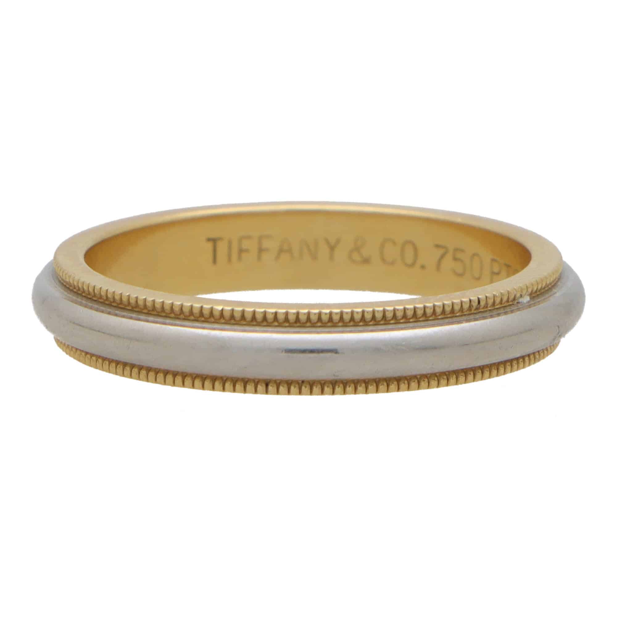 Tiffany & Co. Classic Two Tone Milgrain Wedding Band Ring in 18K and  Platinum | eBay