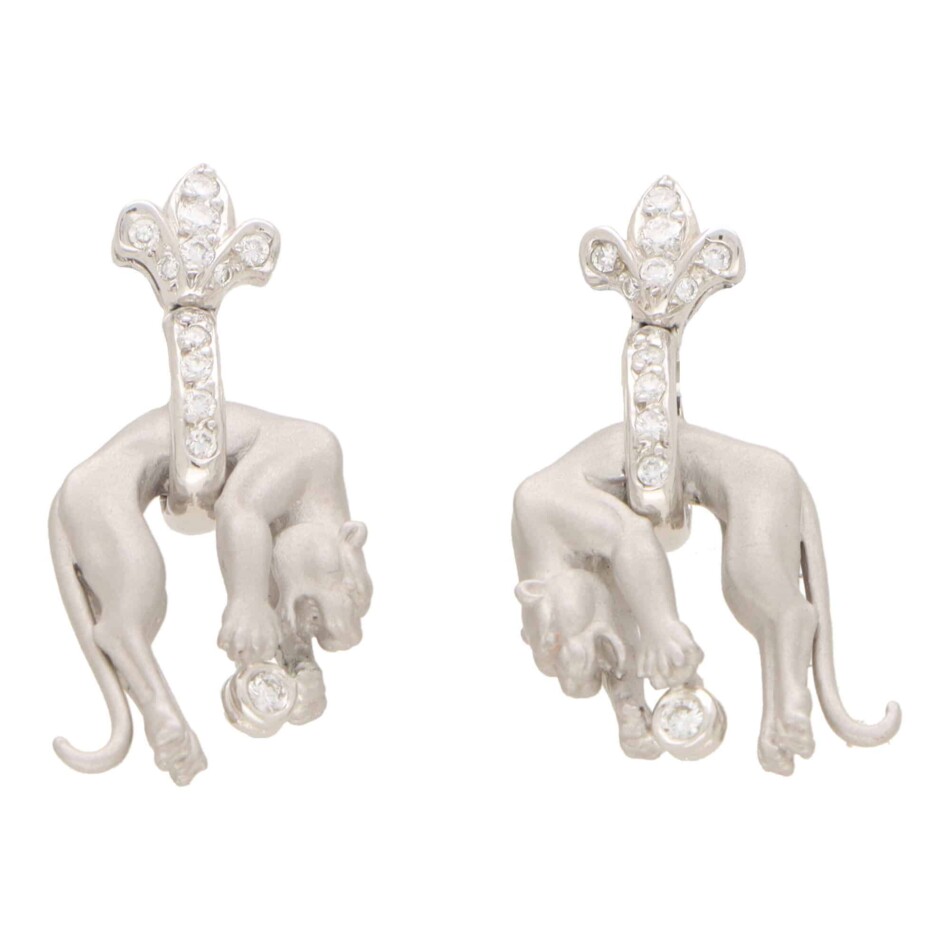 Vintage Carrera y Carrera Diamond Panther Drop Earrings
