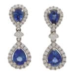 Blue Sapphire and Diamond Double Pear Cluster Drop Earrings