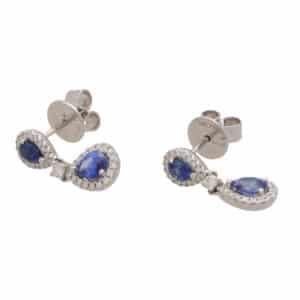 Blue Sapphire and Diamond Double Pear Cluster Drop Earrings