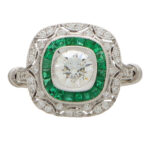 Art Deco Inspired Emerald and Diamond Double Target Ring