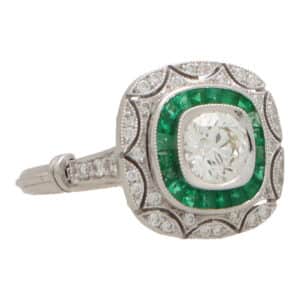 Art Deco Inspired Emerald and Diamond Double Target Ring