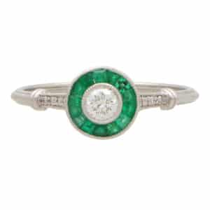 At Deco Inspired Emerald and Diamond Target Ring