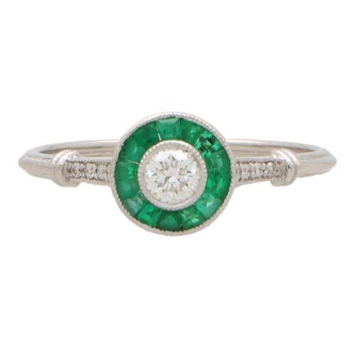 Art Deco Inspired Emerald and Diamond Target Ring