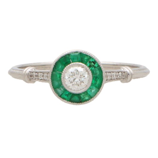 Art Deco Inspired Emerald and Diamond Target Ring