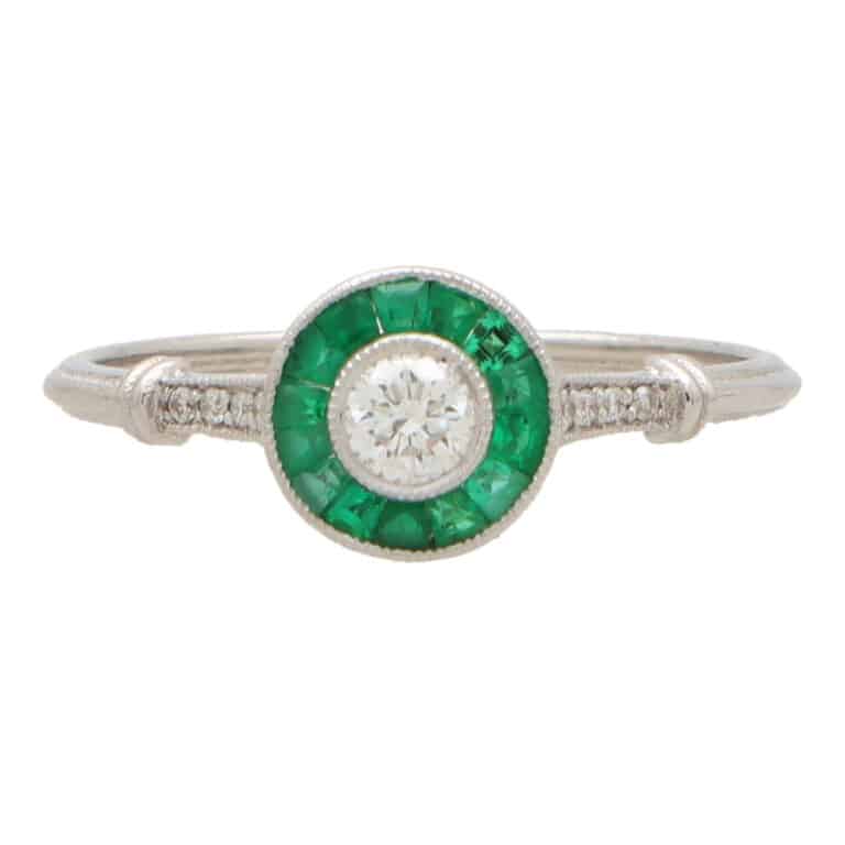 Art Deco Inspired Emerald and Diamond Target Ring