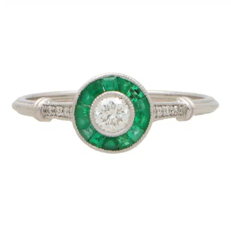 Art Deco Inspired Emerald and Diamond Target Ring
