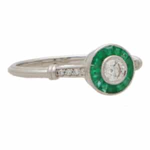 At Deco Inspired Emerald and Diamond Target Ring