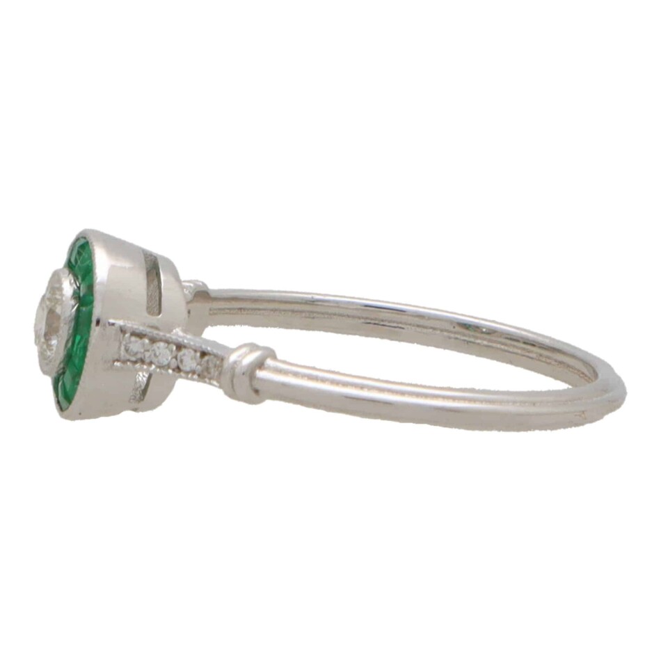 Art Deco Inspired Emerald and Diamond Target Ring