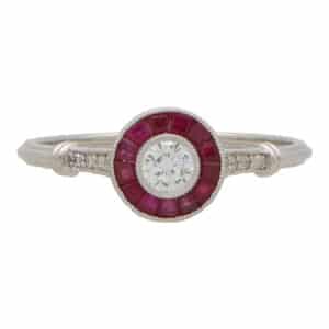 Art Deco Inspired Diamond and Ruby Target Ring