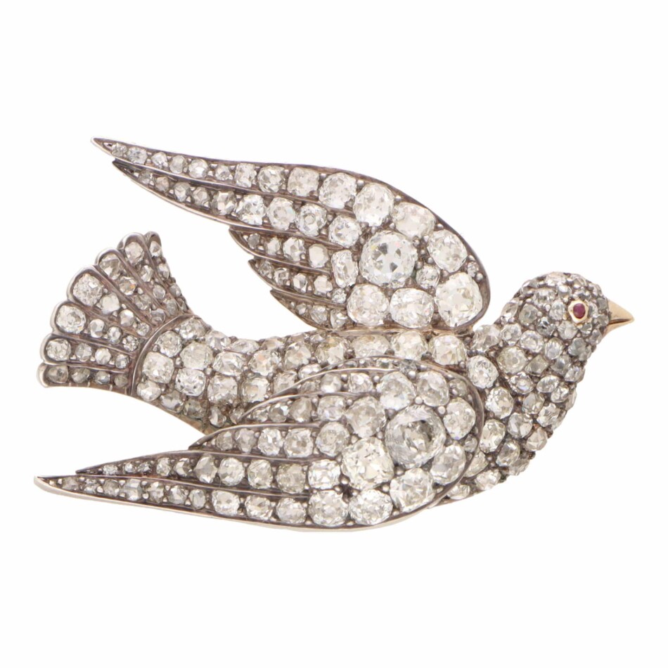 Victorian Old Cut Diamond Bird Brooch