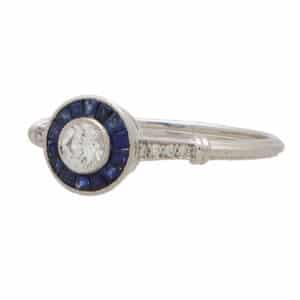 Art Deco Inspired Sapphire and Diamond Target Ring