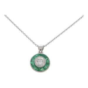 Art Deco Inspired Emerald and Diamond Target Necklace