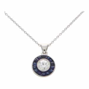 Art Deco Inspired Blue Sapphire and Diamond Target Necklace