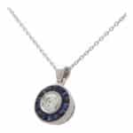 Art Deco Inspired Blue Sapphire and Diamond Target Necklace