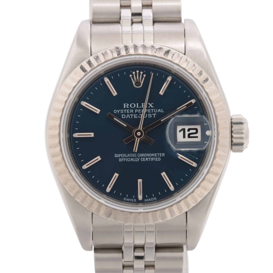 Vintage 1990 Blue Dial 26mm Rolex Datejust Watch