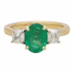 Certified Diamond and Oval Emerald Three Stone Ring