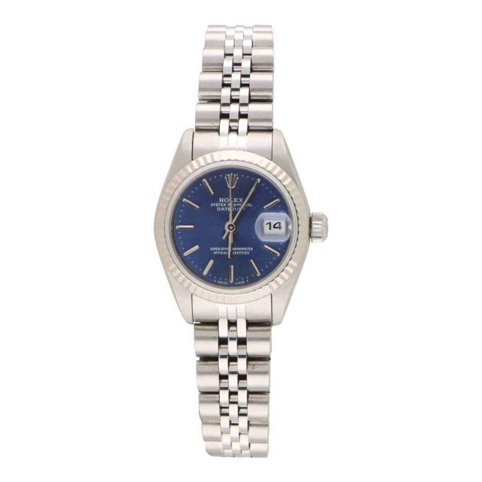 Vintage 1990 Blue Dial 26mm Rolex Datejust Watch