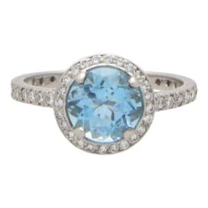 Contemporary Aquamarine and Diamond Halo Ring