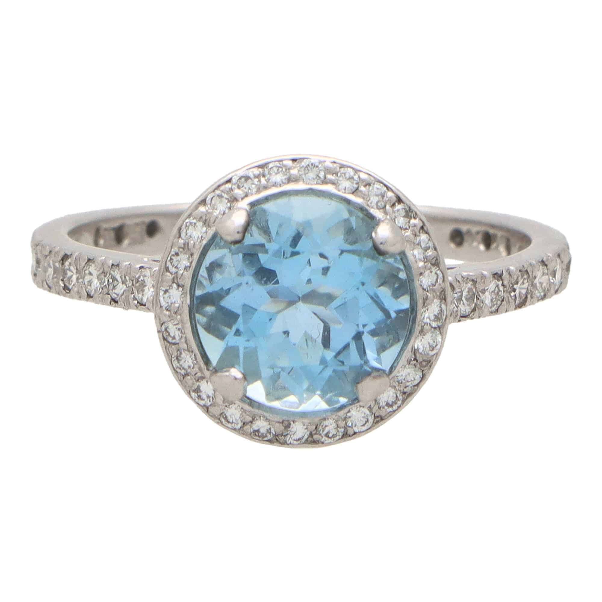 Contemporary Aquamarine and Diamond Halo Ring at Susannah Lovis Jewellers