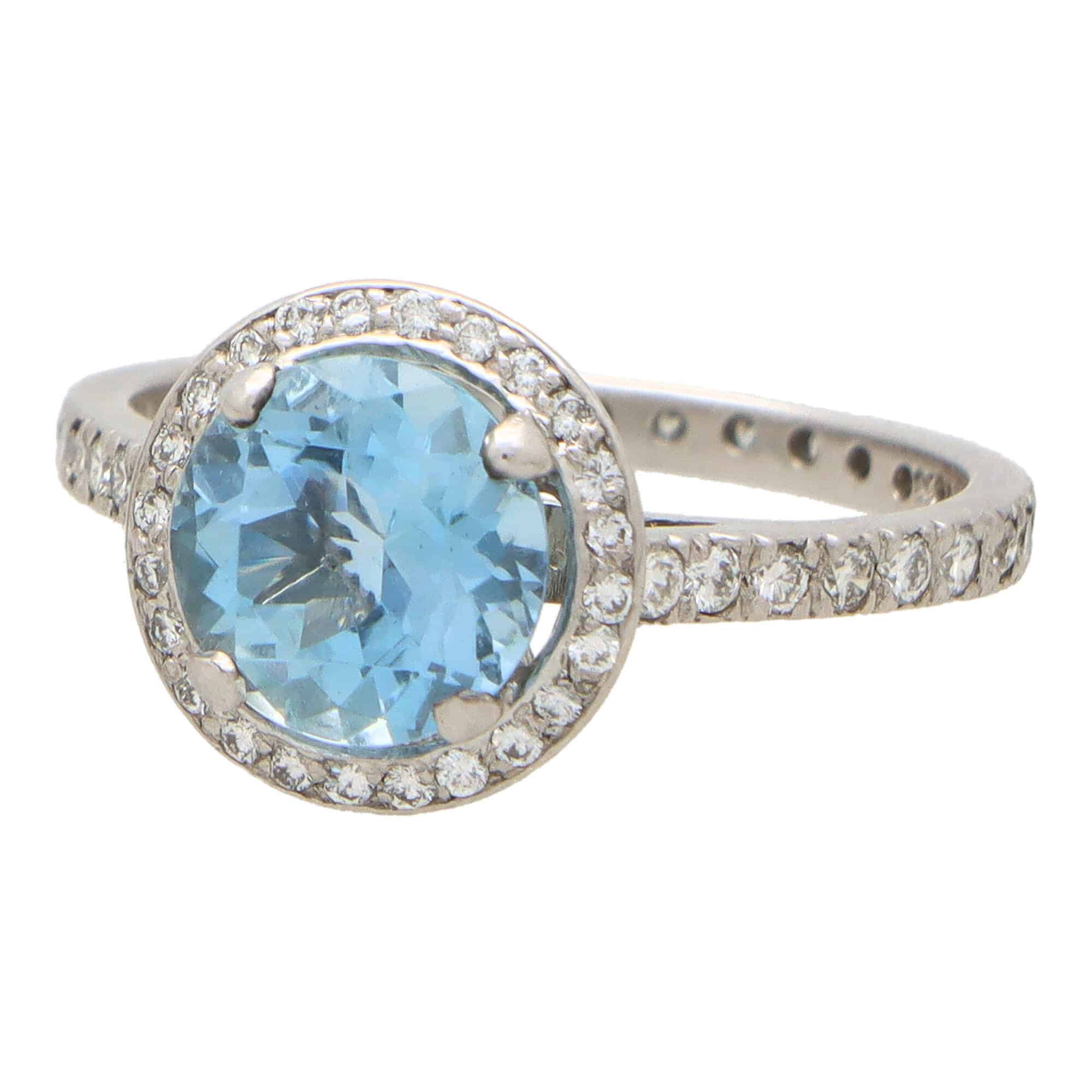 Contemporary Aquamarine and Diamond Halo Ring at Susannah Lovis Jewellers