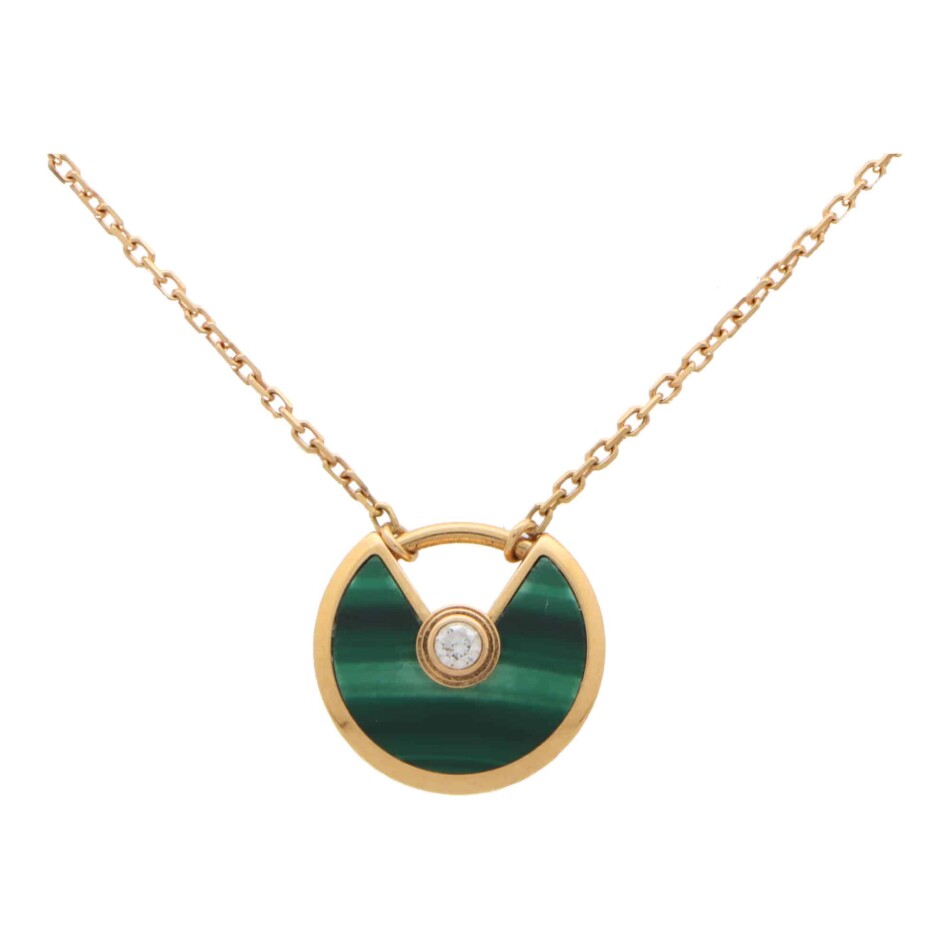 Vintage Amulette de Cartier XS Malachite and Diamond Necklace