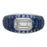 Art Deco Inspired Diamond and Blue Sapphire Bombe Dress Ring