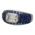 Art Deco Inspired Diamond and Blue Sapphire Bombe Dress Ring