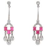 Vintage Art Deco Diamond and Ruby Drop Earrings in Platinum