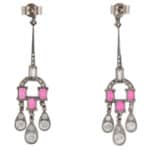 Vintage Art Deco Diamond and Ruby Drop Earrings in Platinum