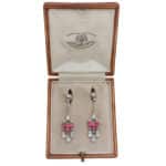 Vintage Art Deco Diamond and Ruby Drop Earrings in Platinum