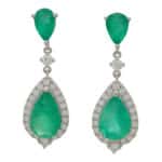 Contemporary Emerald and Diamond Drop Earrings