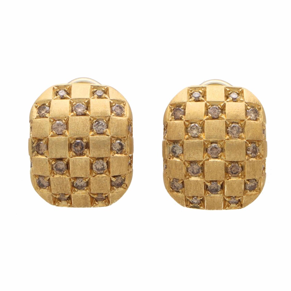 Vintage Damiani Chequerboard Cognac Diamond Earrings