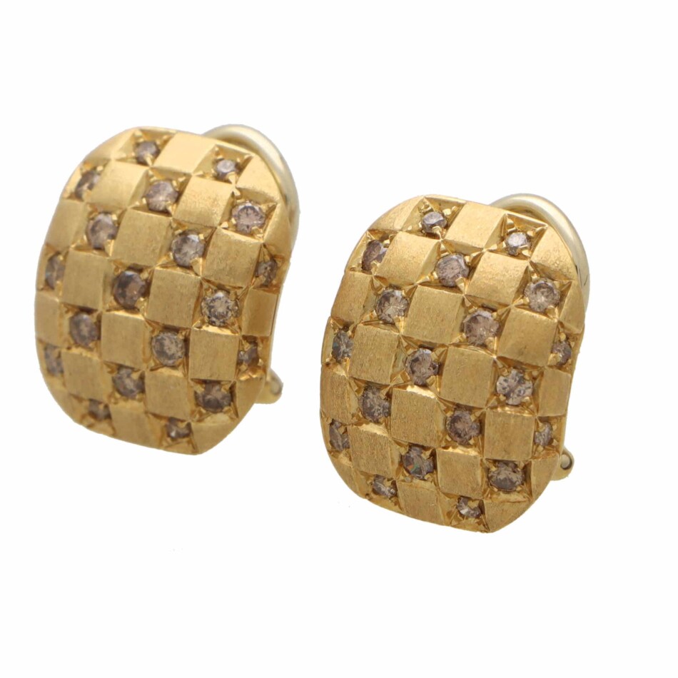 Vintage Damiani Chequerboard Cognac Diamond Earrings
