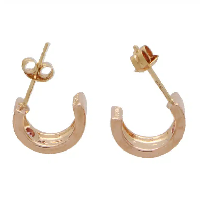 Vintage Scattered Pink Sapphire Hoop Earrings in Rose Gold
