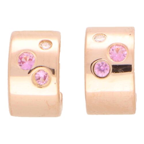 Vintage Scattered Pink Sapphire Hoop Earrings in Rose Gold