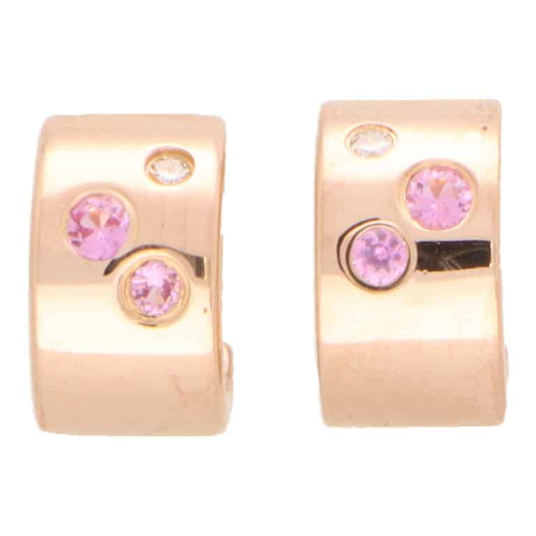 Vintage Scattered Pink Sapphire Hoop Earrings in Rose Gold